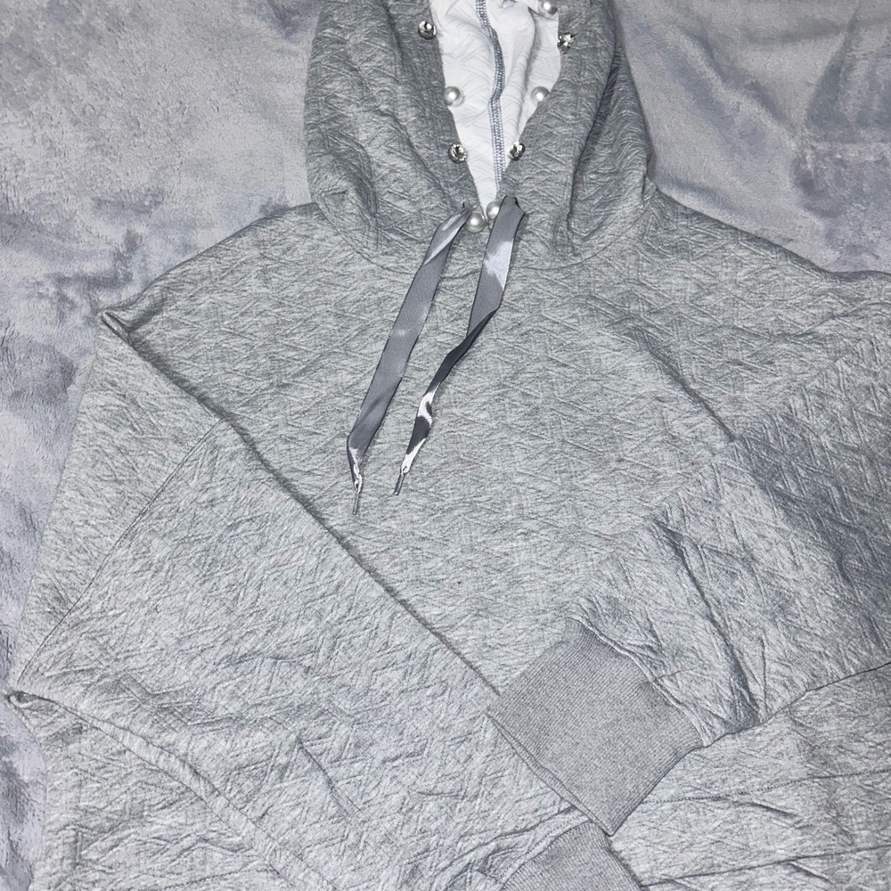 Simply Southern Gray Quilted Jacket with Pearl Accents cropped